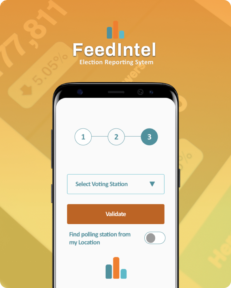 FeedIntel election reporting app for selecting a voting station and validating results